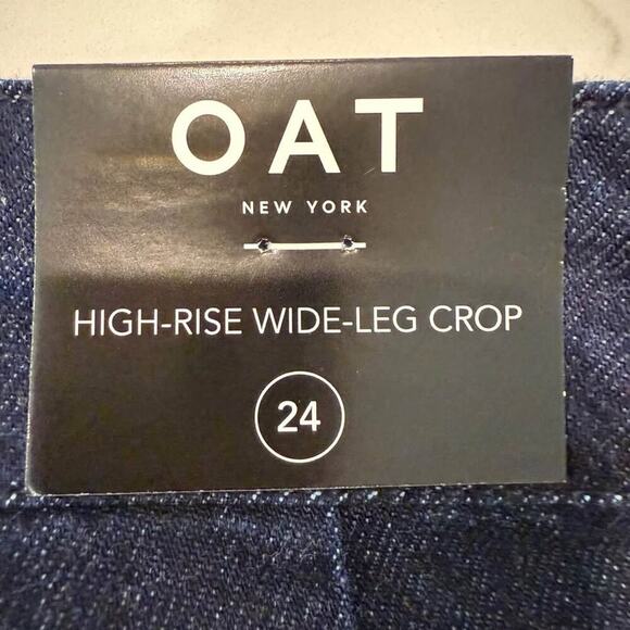 Oat New York NWT HighRise Wide Leg Crop TieFront Denim Jeans Womens 24 Dark Blue - Picture 8 of 9